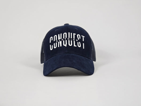 Navy Blue Suede Front Trucker Hat